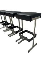 Four Mid-Century Modern Bar Stools with Black Leather Seats, 1970s